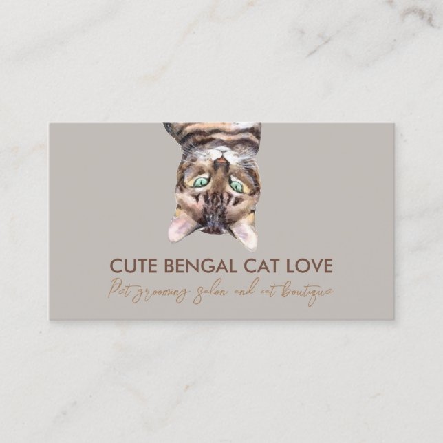 Brown Funny Pet Sitter Bengal Cat Business Card (Front)
