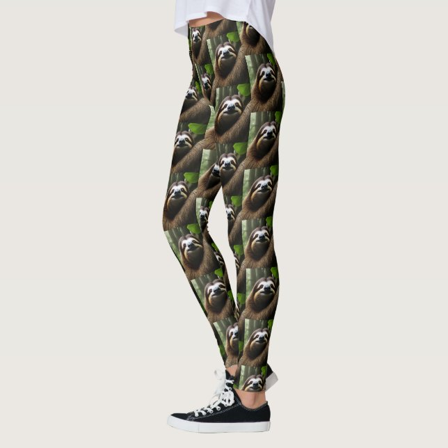 Brown Fuzzy Sloth,  Ladies Leggings (Left)