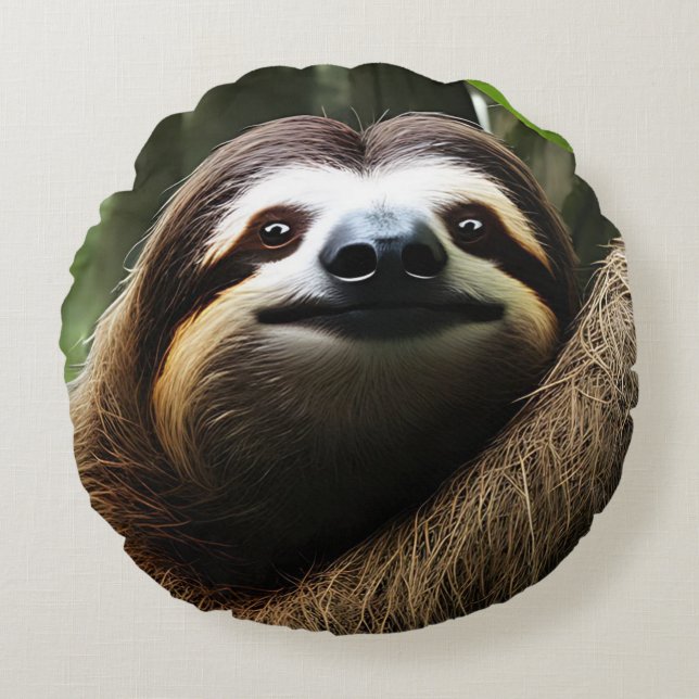 Brown Fuzzy Sloth, Photo Block Round Cushion (Front)