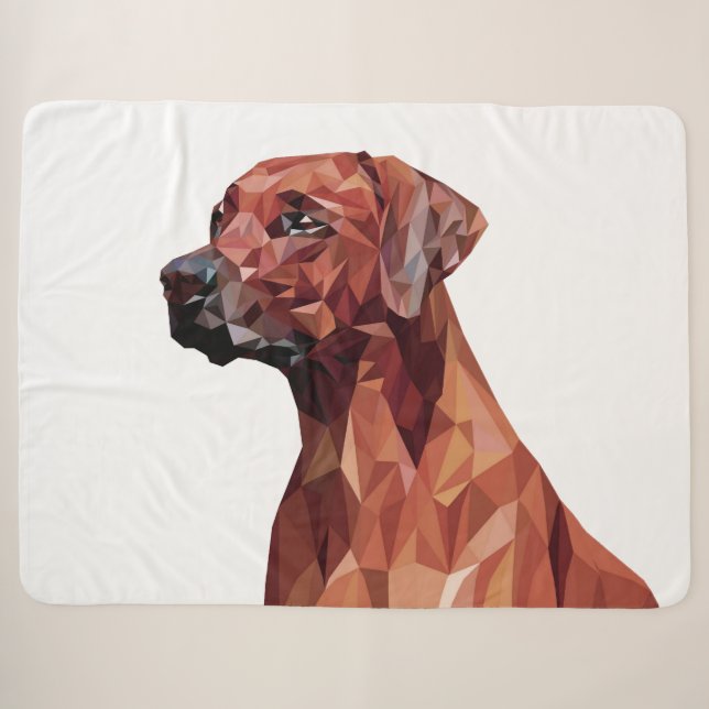 Brown Geometric Dog White Sherpa Blanket (Front (Horizontal))