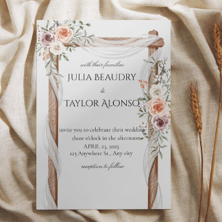 Brown Geometric Floral Wedding Invitation