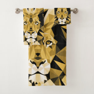 Brown Geometric  Lion Bath Towel Set