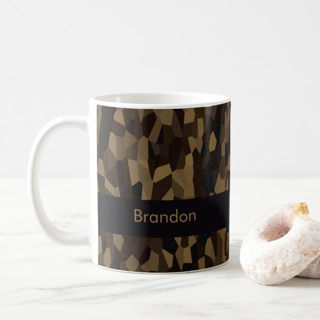 Brown geometric shapes pattern Sticker Coffee Mug (With Donut)