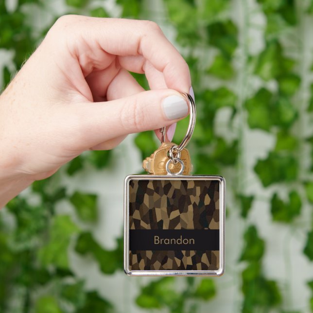 Brown geometric shapes pattern Sticker Key Ring (Hand)