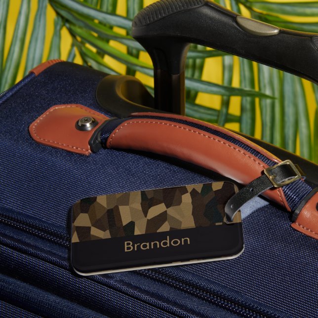 Brown geometric shapes pattern Sticker Luggage Tag (Front Insitu 3)