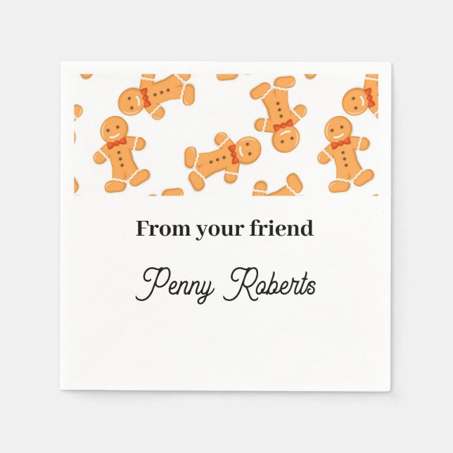 Brown gingerbread man on white napkin (Front)