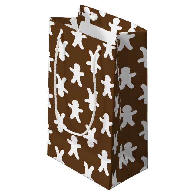 Brown Gingerbread Patterned Christmas Small Gift Bag (Front Angled)