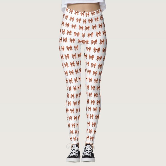 Brown gingham bow pattern leggings (Front)