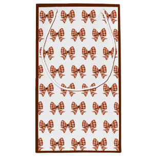 Brown gingham bow pattern small gift bag
