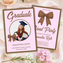 Brown Gingham Bow Photo Graduation Party
