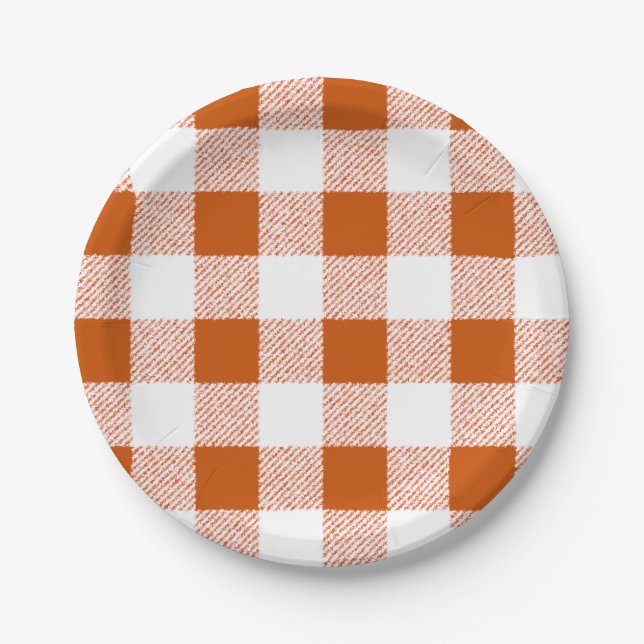 Brown gingham check paper plate (Front)