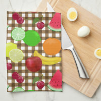 Brown Gingham Check with Fruit Pattern