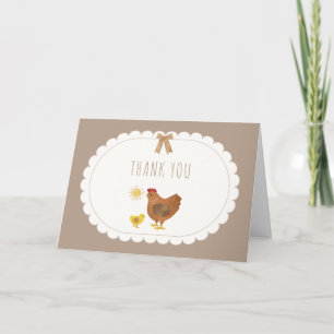 Brown Gingham Cottagecore Hen Chick Baby Shower Thank You Card