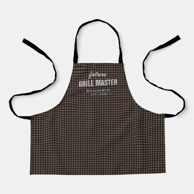 Brown gingham future grill master personalised apron (Front)