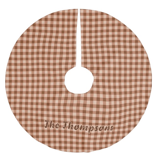 Brown Gingham / Plaid Pattern With Name Rustic Brushed Polyester Tree Skirt (Front)