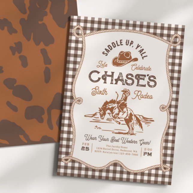 Brown Gingham Rope Rodeo Invitation (Creator Uploaded)