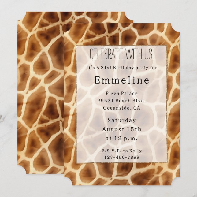 Brown Giraffe Animal Print Invitation (Front/Back)