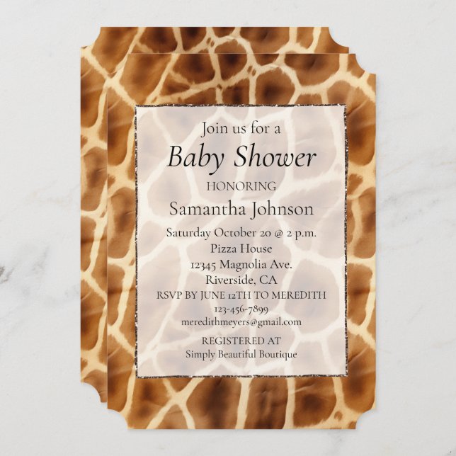 Brown Giraffe Animal Print Invitation (Front/Back)