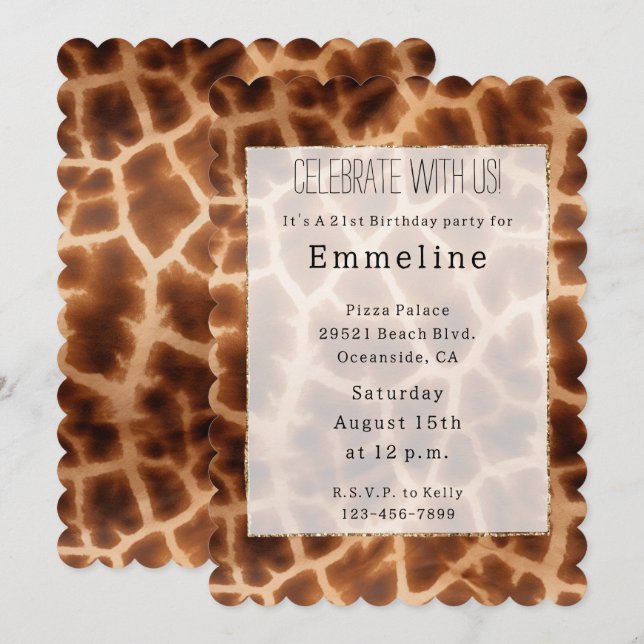 Brown Giraffe Print Invitation (Front/Back)