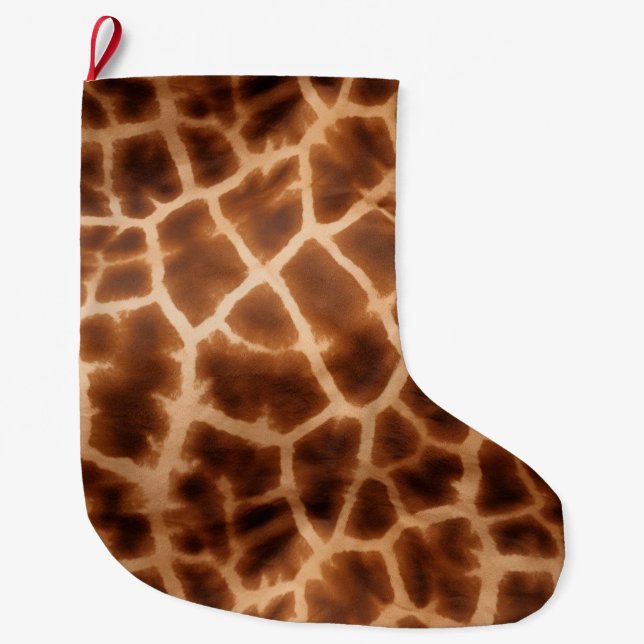 Brown Giraffe Print Large Christmas Stocking (Front)