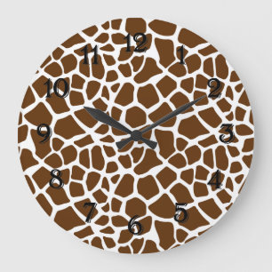 Brown Giraffe Print Large Clock