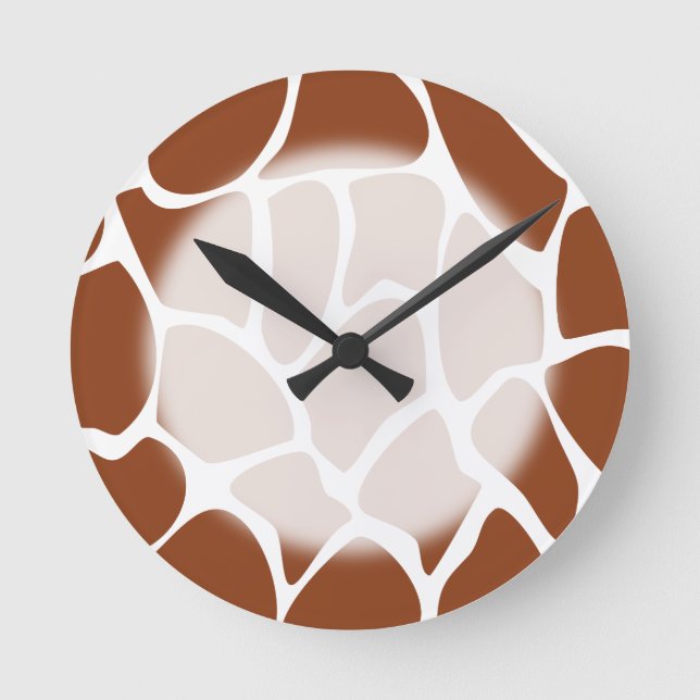 Brown Giraffe Print Pattern. Round Clock (Front)