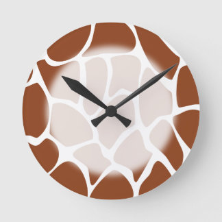 Brown Giraffe Print Pattern. Round Clock