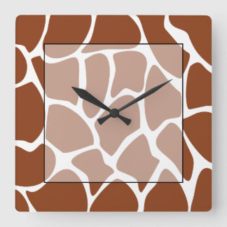 Brown Giraffe Print Pattern. Square Wall Clock