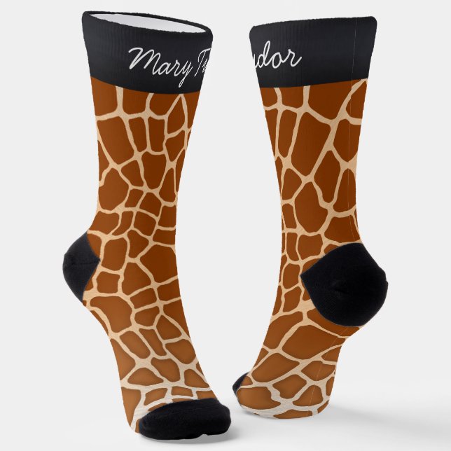 Brown Giraffe Spots Animal Print Personalised Socks (Angled)