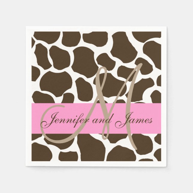 Brown Giraffe Spots Fun Wedding Paper Napkins (Front)