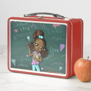 Brown Girl and Positive Words Metal Lunchbox