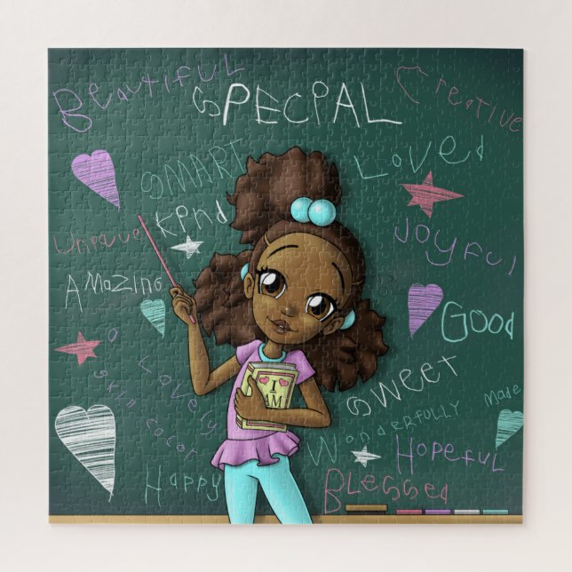 Brown Girl and Positive Words Puzzle (Vertical)