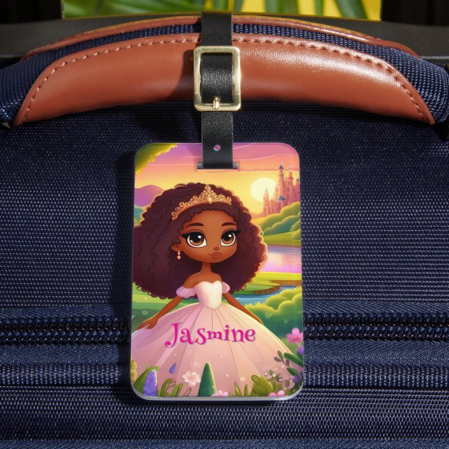 Brown Girl Magical Princess Luggage Tag (Front Insitu 2)