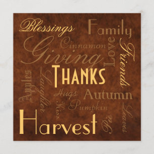 Brown "Giving Thanks" Thanksgiving  Invitation