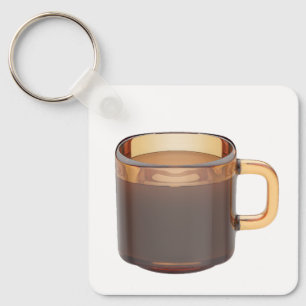 Brown glass coffee cup with brewed coffee key ring