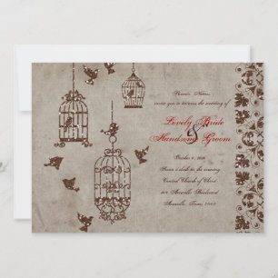 Brown Glitter Birds Old Paper Wedding Invitation