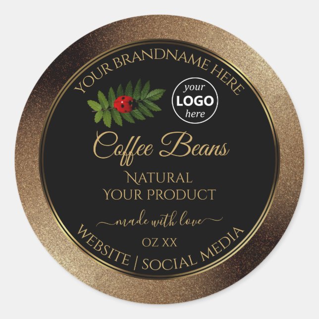 Brown Glitter Black Product Labels Ladybug Logo (Front)