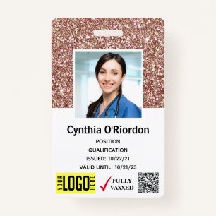 Brown Glitter Caregiver QR Barcode Photo ID Badge