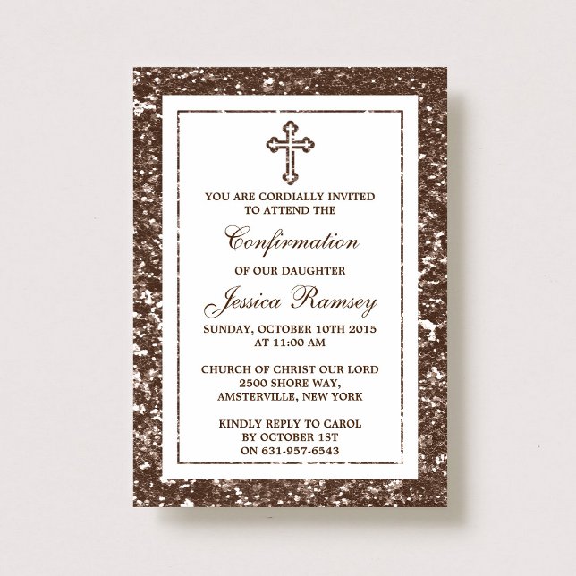Brown Glitter Cross Holy Communion / Confirmation Invitation (Creator Uploaded)