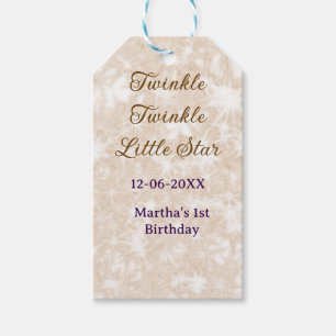 Brown glitter twinkle twinkle little star birthday gift tags