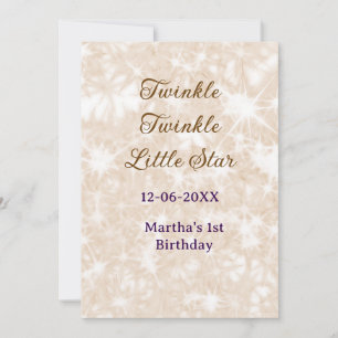 Brown glitter twinkle twinkle little star birthday invitation