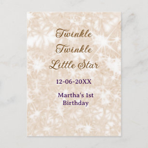 Brown glitter twinkle twinkle little star birthday postcard