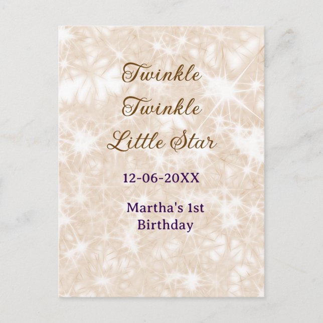 Brown glitter twinkle twinkle little star birthday postcard (Front)