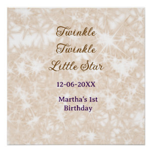 Brown glitter twinkle twinkle little star birthday poster