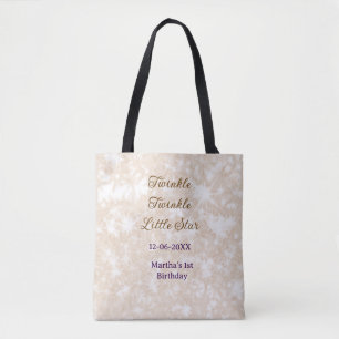 Brown glitter twinkle twinkle little star birthday tote bag
