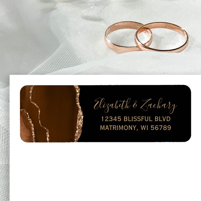 Brown Gold Agate Black Wedding Return Address (Creator Uploaded)