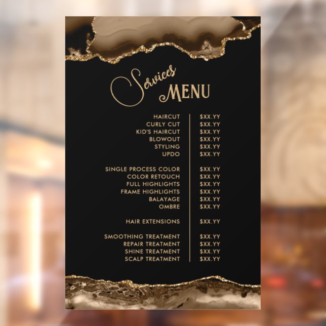 Brown Gold Agate Services Menu Window Cling (Sheet 2)