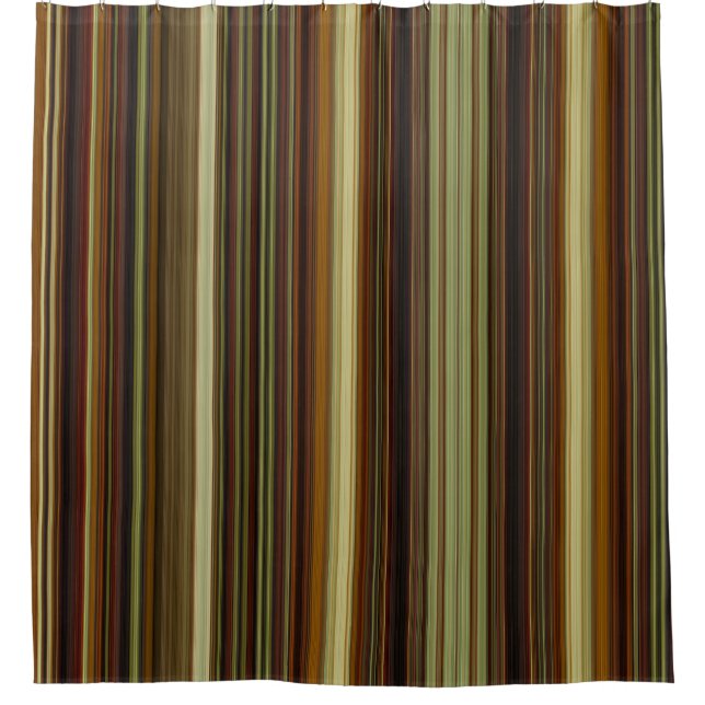 Brown Gold and Green Stripes Shower Curtain (Front)