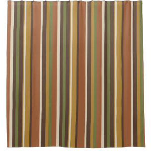 Brown, Gold and Olive Green Farmhouse Stripe Shower Curtain