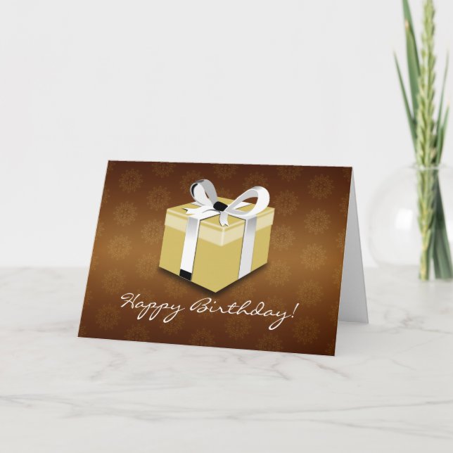 Brown, Gold and White Happy Birthday Greeting Card (Front)